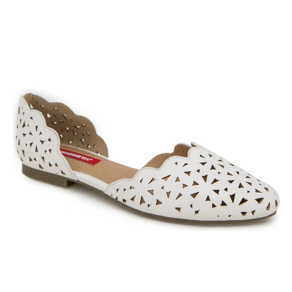 New Unionbay Wave White Lasercut Scalloped Faux Leather Flats Woman’s 9M